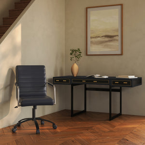 Mako Three-Drawer Desk in Black Vegan Leather