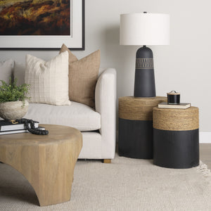 Wenopa Matte Black Wood w/ Natural Jute Accent Tables