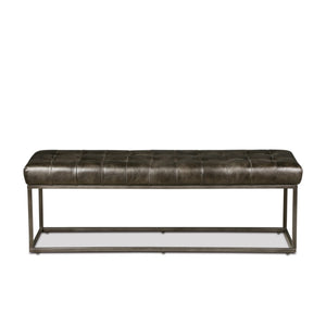 New York 54" Iron and Black Leather Bench