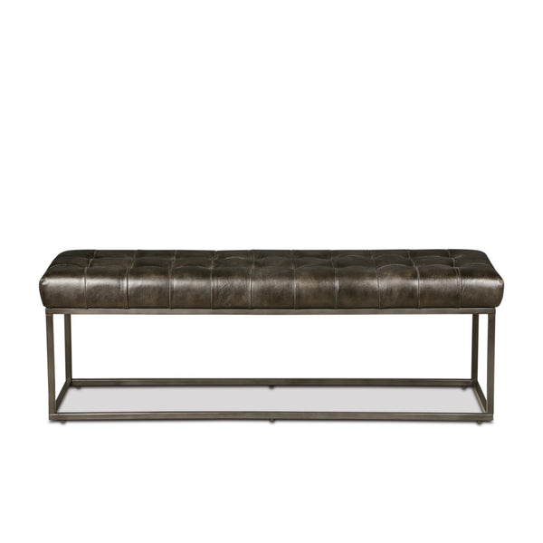 New York 54" Iron and Black Leather Bench