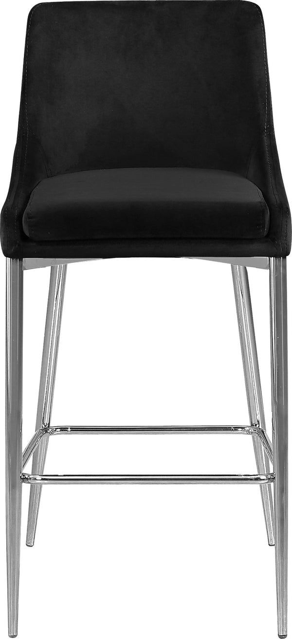 Lynette Stool In Black Velvet and Chrome