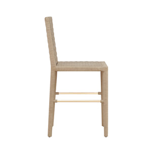 NATURAL ROPE BASKETWEAVE PATTERN COUNTER STOOL WITH ANTIQUE BRASS STRETCHER