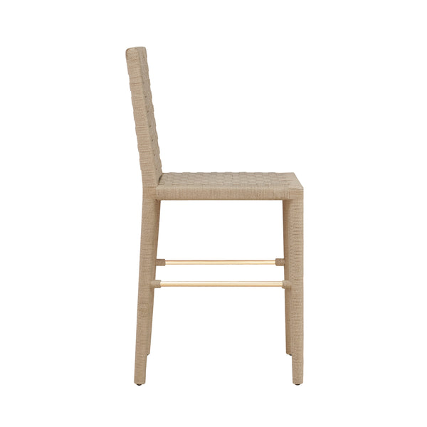 NATURAL ROPE BASKETWEAVE PATTERN COUNTER STOOL WITH ANTIQUE BRASS STRETCHER