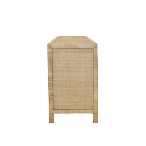 FOUR DOOR BUFFET WITH MIRROR FRONT DOORS AND WRAPPED RATTAN