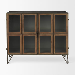 Pandora Dark Brass Metal W/Red Wood 2 Door Accent Cabinet