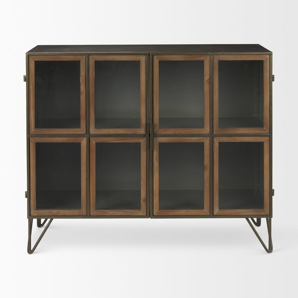Pandora Dark Brass Metal W/Red Wood 2 Door Accent Cabinet