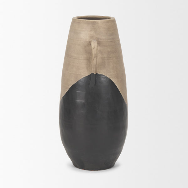 Tully Textured Matte Brown w/ Matte Black Ceramic Floor Vase