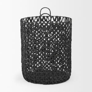 Lola 19.7L x 19.7W x 23.6 Set of 3 Black Water Hyacinth Zig Zag Weave Round Basket W/ Handles