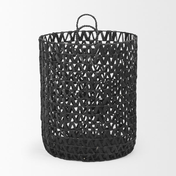 Lola 19.7L x 19.7W x 23.6 Set of 3 Black Water Hyacinth Zig Zag Weave Round Basket W/ Handles