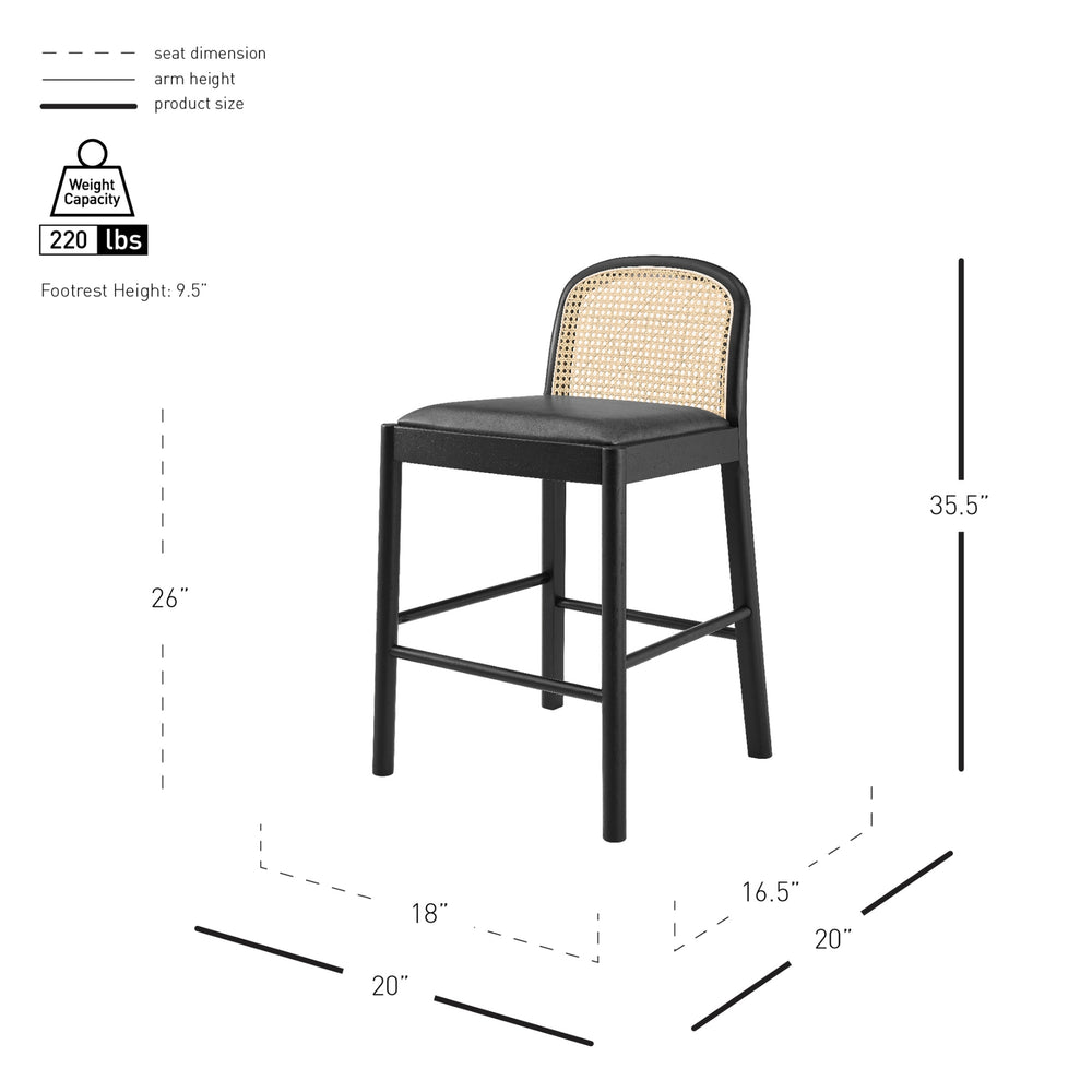 Donna KD Faux Leather Rattan Counter Stool, Casa Black