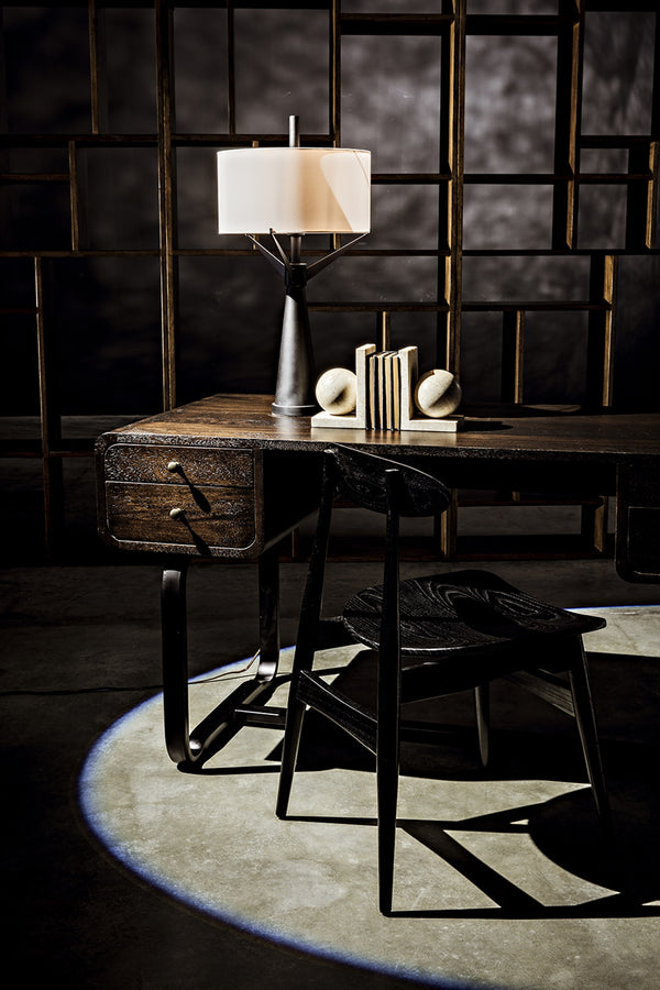 Voltes Ebony Walnut Desk with Matte Black Industrial Steel Base