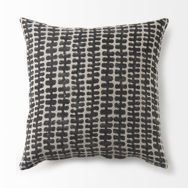 Miriam 18L x 18W Beige and Black Fabric Patterned Decorative Pillow Cover