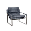 Morgan Ocean Blue Leather Accent Chair with Iron Legs