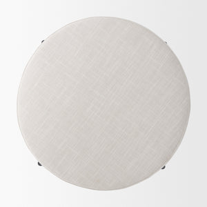 Colburne Cream Fabric w/ Brown Wood Round Ottoman