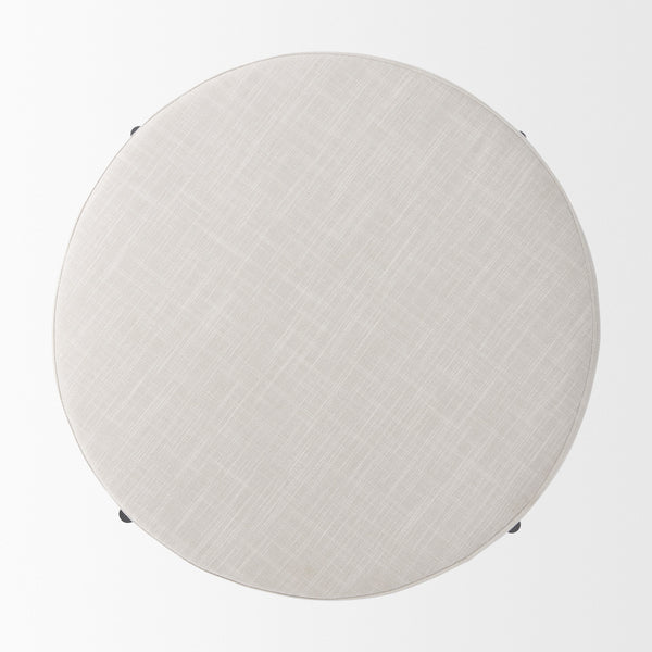 Colburne Cream Fabric w/ Brown Wood Round Ottoman