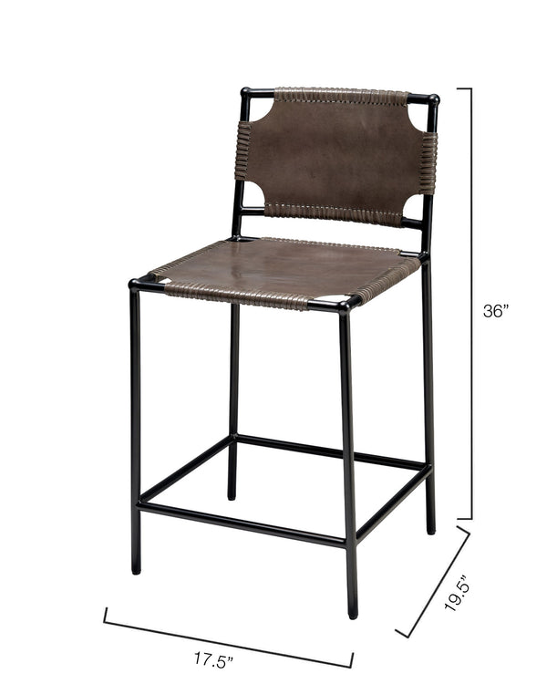 Asher Leather Counter Stool, Grey