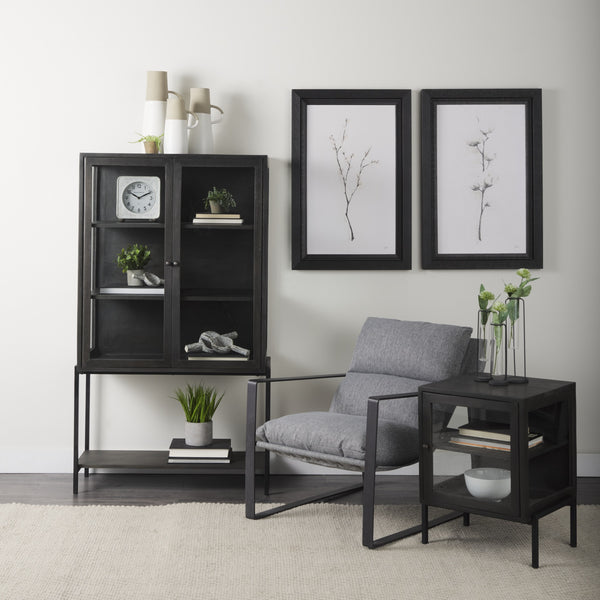 Arelius 20L x 18W x 26H Black-Brown Wood W/ Black Metal Frame End/Side Table