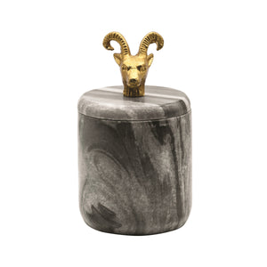 BLACK MARBLE CONTAINER WITH BRASS RAM HANDLE