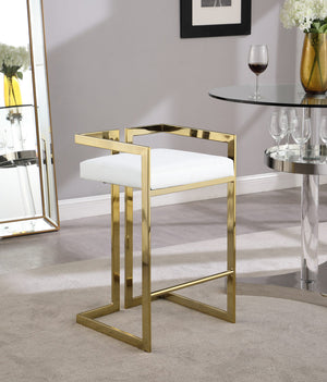 Winifred Stool In White Faux Leather and Gold
