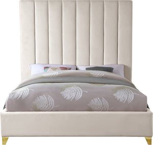 Glenda King Bed In Cream Velvet