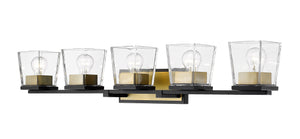 Bleeker Street 5 Light Vanity in Matte Black + Olde Brass Finish
