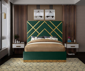 Lionel Queen Bed In Green Velvet