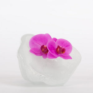 Fuchsia Orchids in Iceberg Glass Sculpture