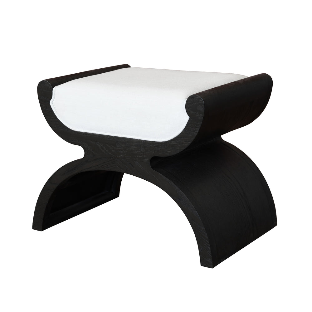 CURVED BASE STOOL WITH WHITE LINEN CUSHION IN ESPRESSO OAK