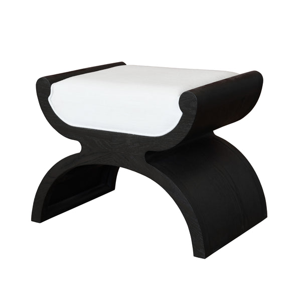 CURVED BASE STOOL WITH WHITE LINEN CUSHION IN ESPRESSO OAK