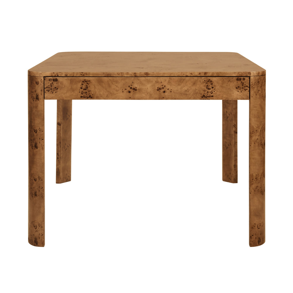SQUARE TWO DRAWER CURVED CORNER GAME TABLE IN DARK BURL WOOD
