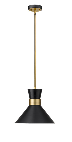 Soriano 1 Light Pendant in Matte Black + Heritage Brass Finish