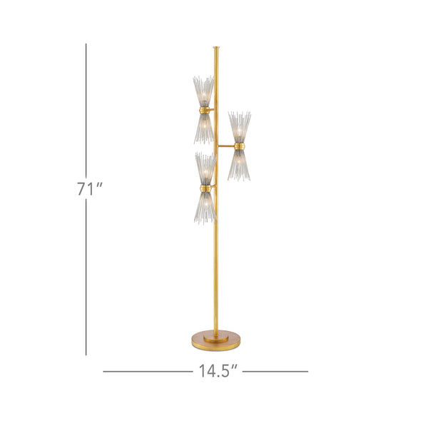 Novatude Floor Lamp In Antique Gold Leaf & Contemporary Silver Leaf