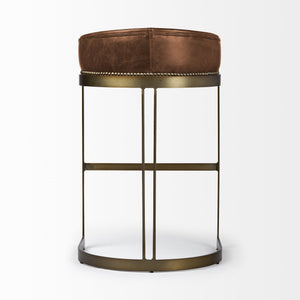 Hollyfield 20.5L x 19.75W x 32.75H Brown Leather Seat Gold Metal Base Bar Stool