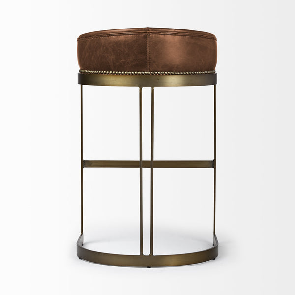 Hollyfield 20.5L x 19.75W x 32.75H Brown Leather Seat Gold Metal Base Bar Stool