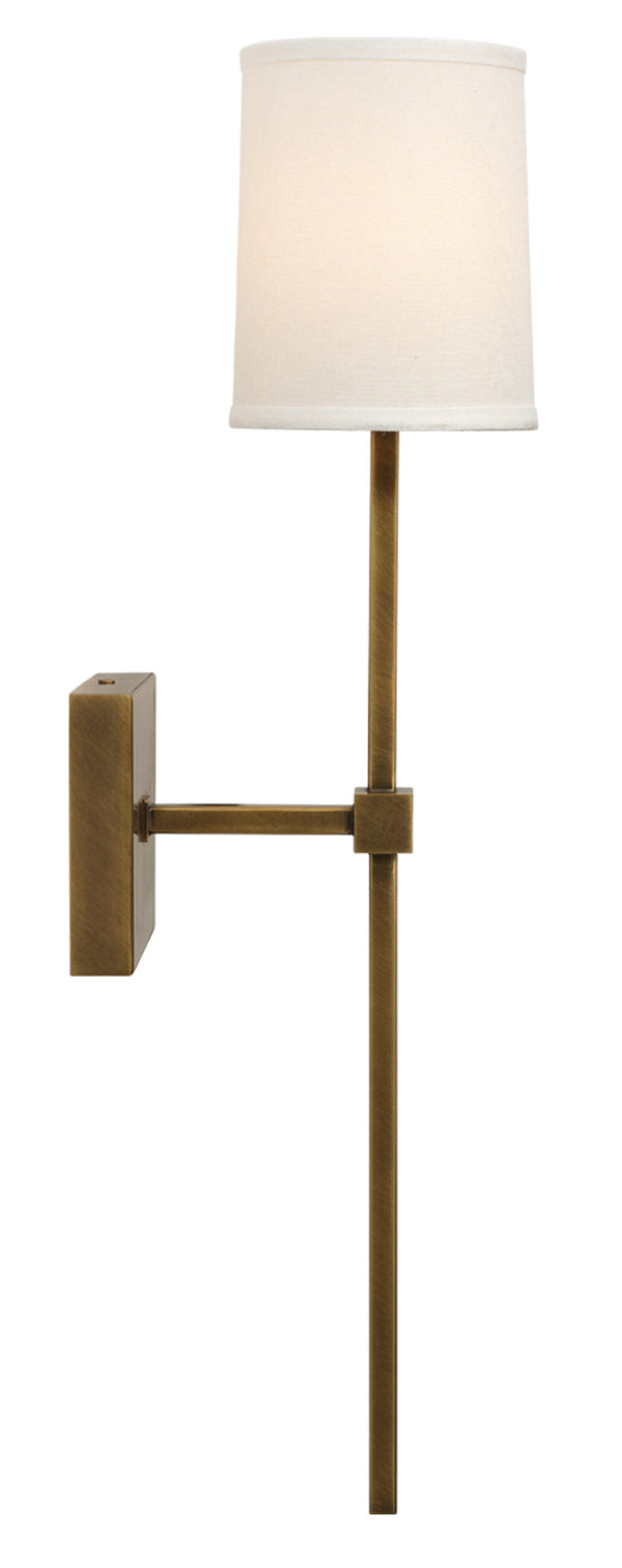 Minerva Wall Sconce, Antique Brass With White Linen Shade