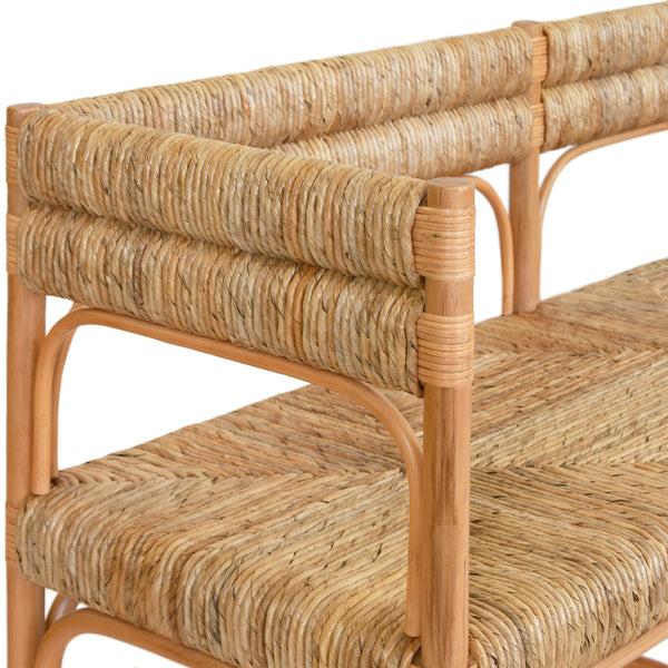 RATTAN BENCH WITH SEAGRASS WRAPPED SEAT AND SEAT BACK