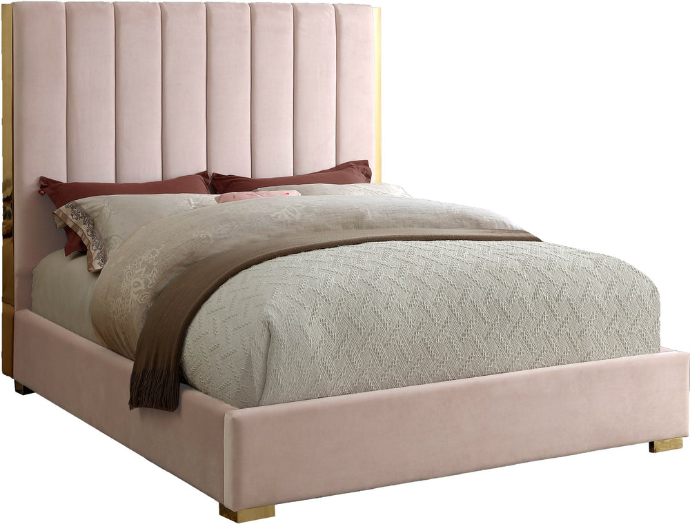 Janie Full Bed In Pink Velvet
