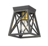 Trestle 1 Light Flush Mount in Matte Black + Olde Brass Finish