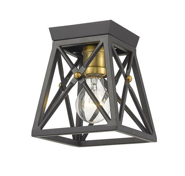 Trestle 1 Light Flush Mount in Matte Black + Olde Brass Finish