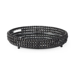 Decatur II 21L x 21W Black Wooden Bead Mirrored Bottom Round Tray
