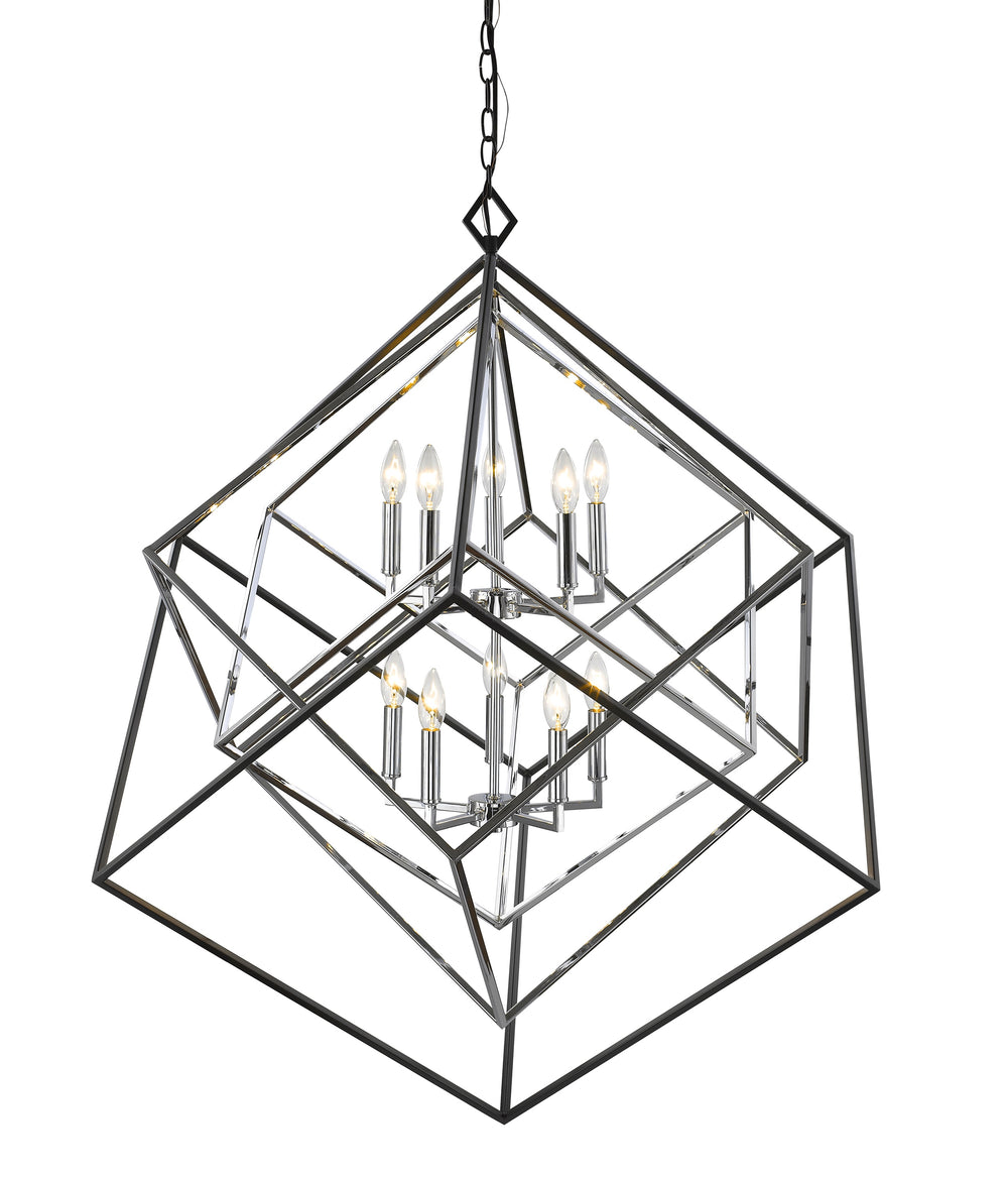 Euclid 10 Light Chandelier in Chrome + Matte Black Finish