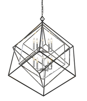Euclid 10 Light Chandelier in Chrome + Matte Black Finish