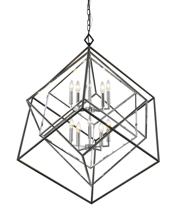 Euclid 10 Light Chandelier in Chrome + Matte Black Finish