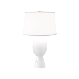 TALL BULB SHAPE CERAMIC TABLE LAMP WITH WHITE LINEN SHADE IN WHITE
