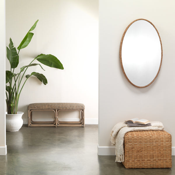 Hand-woven Natural Rattan Large Ottoman