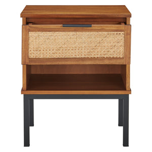 Caine Rattan Night Stand/Side Table In Brown