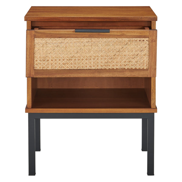 Caine Rattan Night Stand/Side Table In Brown