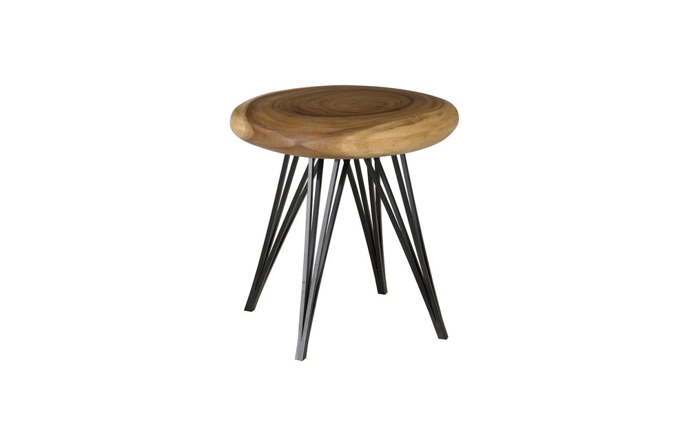 Smoothed Stool on Black Metal Legs, Chamcha Wood, Natural