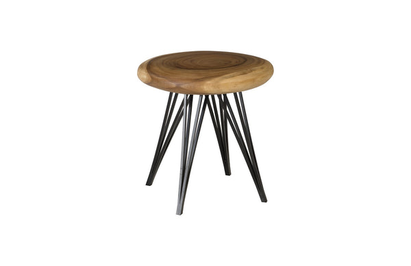 Smoothed Stool on Black Metal Legs, Chamcha Wood, Natural
