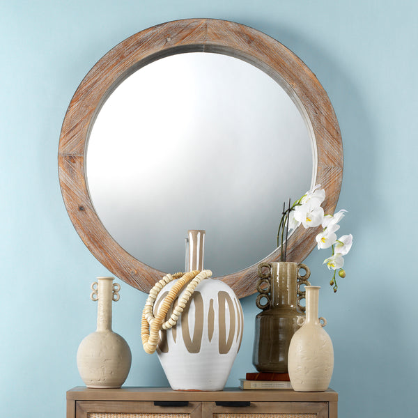 Reclaimed Wood Round Wall Mirror